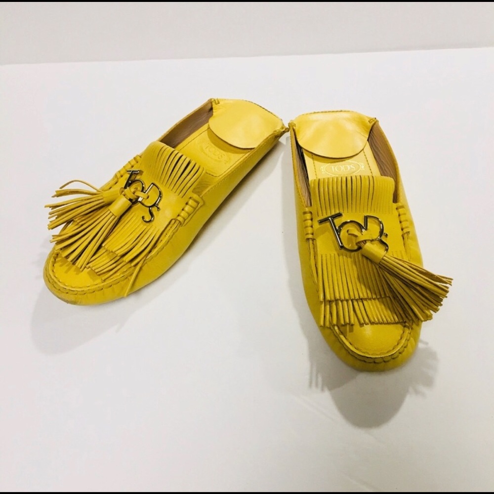 Tods Gommino Slip-On Loafers Mule Shoes Yellow 38